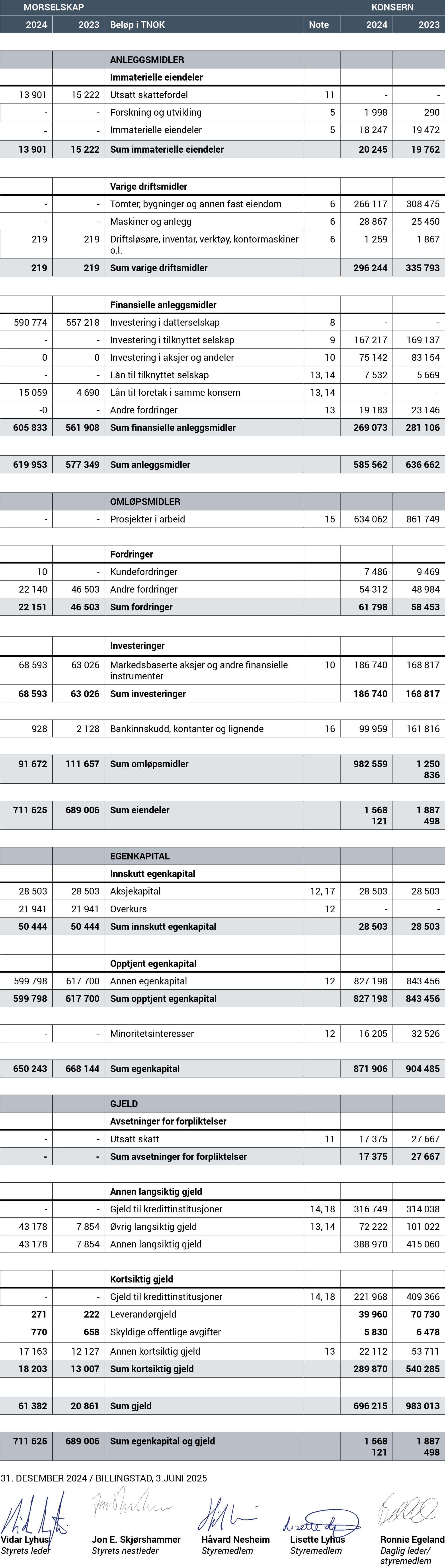Tabell over balanse for 2024. Grafikk.